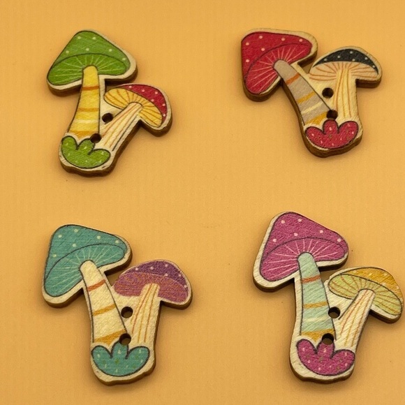 Wooden Mushroom Buttons (4) 🍄 (For Bundles Only) - Picture 3 of 3